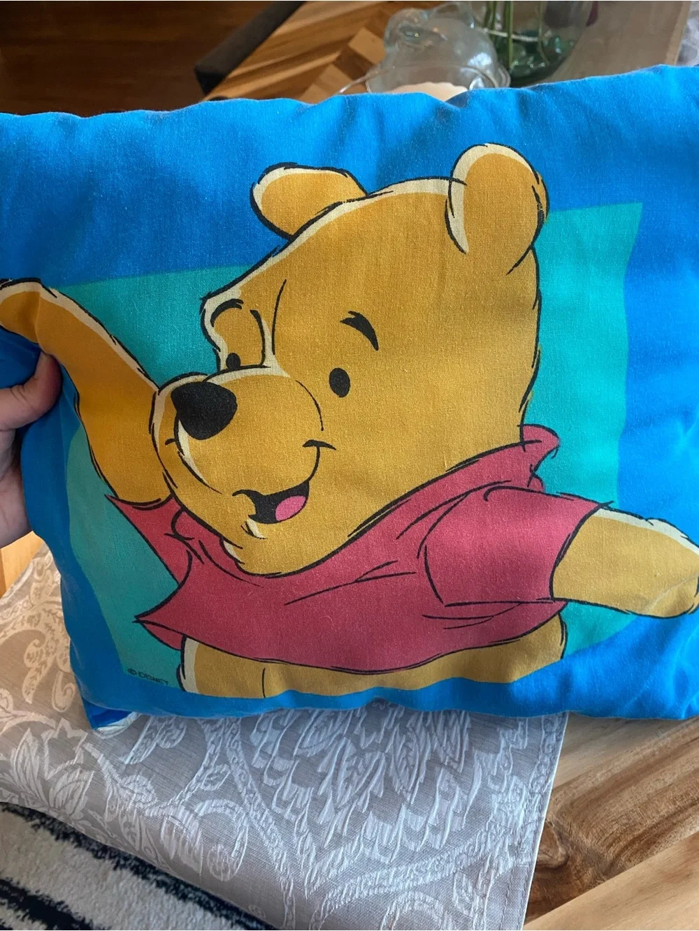 Vintage Disney Winnie The Pooh Piglet Throw Pillow Blue 16”x12” Rare